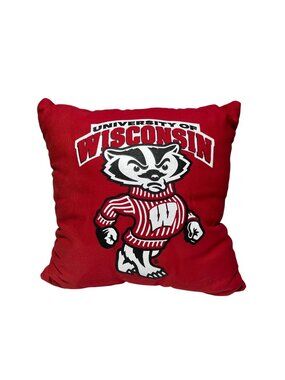 University Of Wisconsin College Bucky Badger Red Decorative Throw Pillow 16 X 16